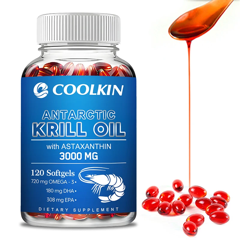 Antarctic Krill Oil 3000mg - Omega-3 EPA, DHA, Natural Astaxanthin, Maximum Strength for Heart & Joint Health