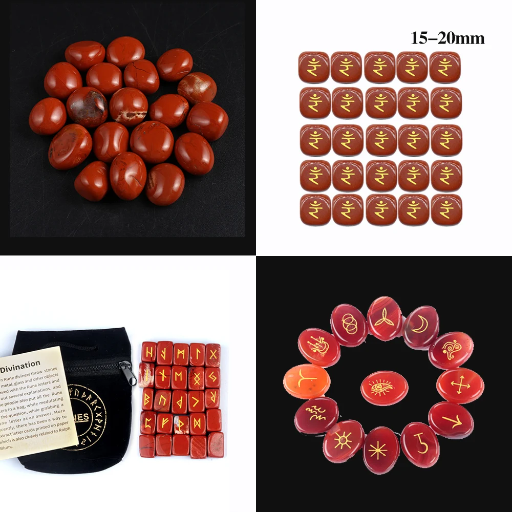 25pcs/lot Natural Ruby Stone Ornament Set Energy Witches Runes Healing For Divination Dowsing Meditation Balancing Birthstone
