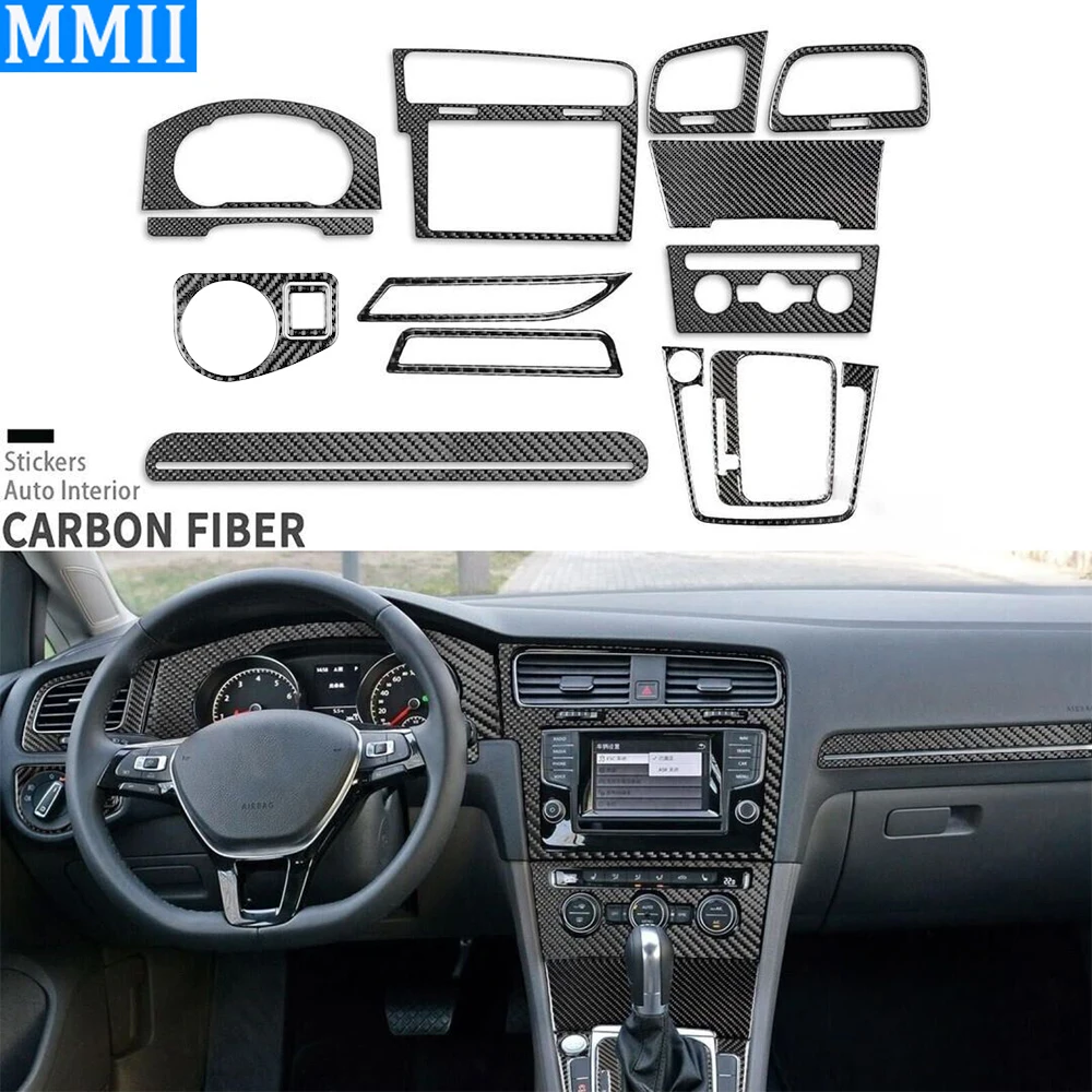 15pcs Full Set Carbon Fiber Dashboard Interior Cover For Volkswagen Golf 7 GTI MK7 2014-2019 Car Accessories Decoration Sticker
