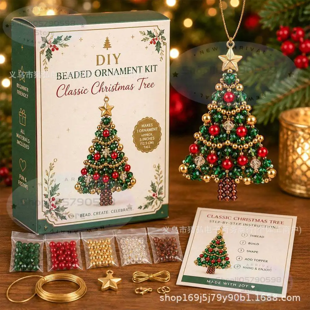 DIY Christmas Tree Beaded Ornament Kit,Pearl Crystal Holiday Craft,Festive Charms, Beginner-Friendly Beading,Christmas Decor
