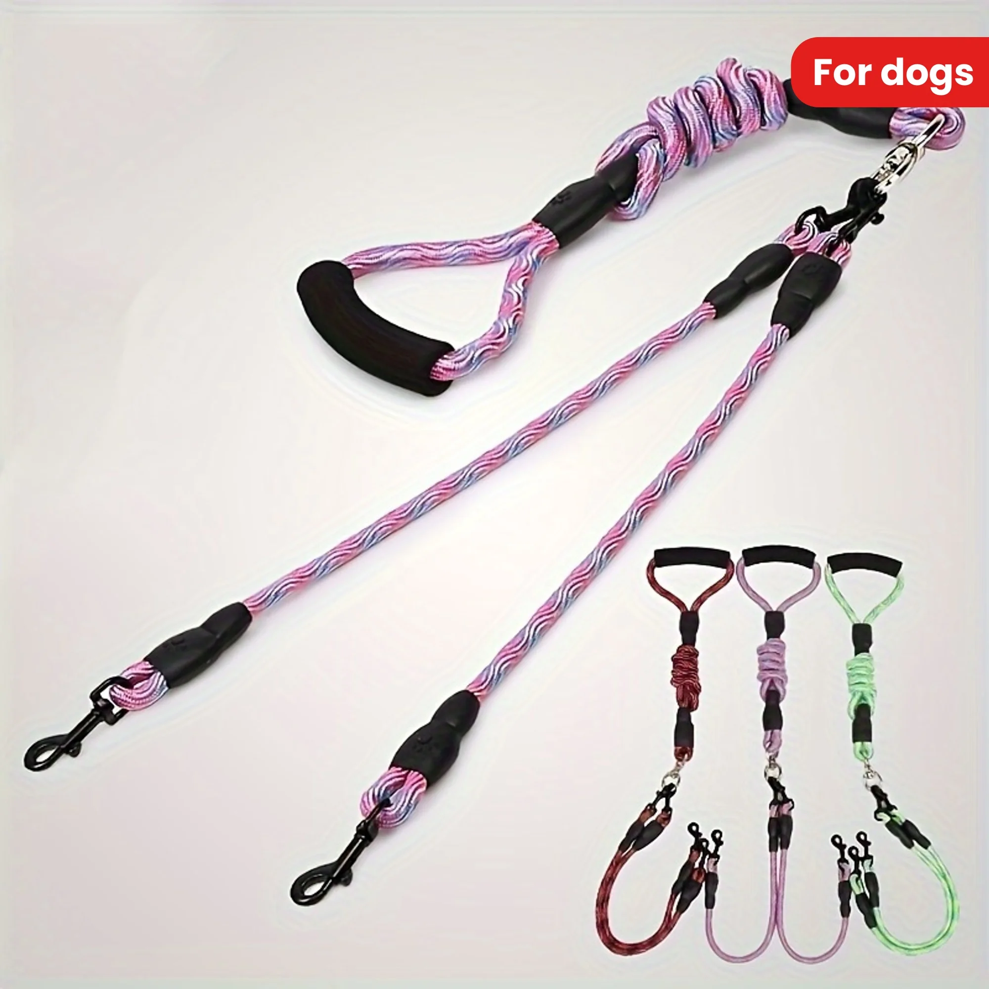 Pet Dual Dog Leash with Wave Pattern - Detachable, Tangle-Free Nylon Lead One Drag Two Traction Rope for Walking Two Dogs