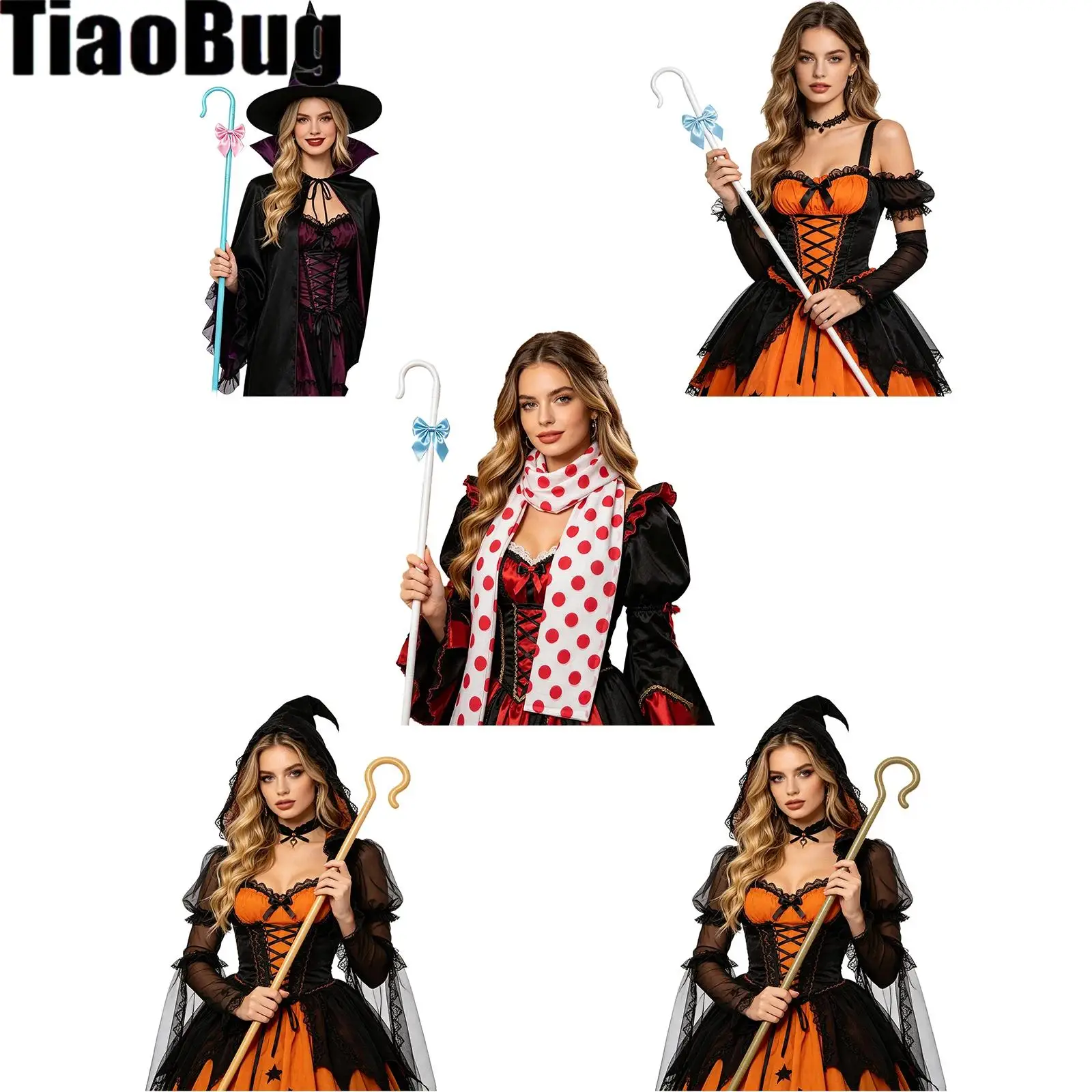 Women Girls Retro-style Detachable Shepherd Hook Canes Scepter Prop Accessory for Role-play Stage Halloween Costume Themed Party