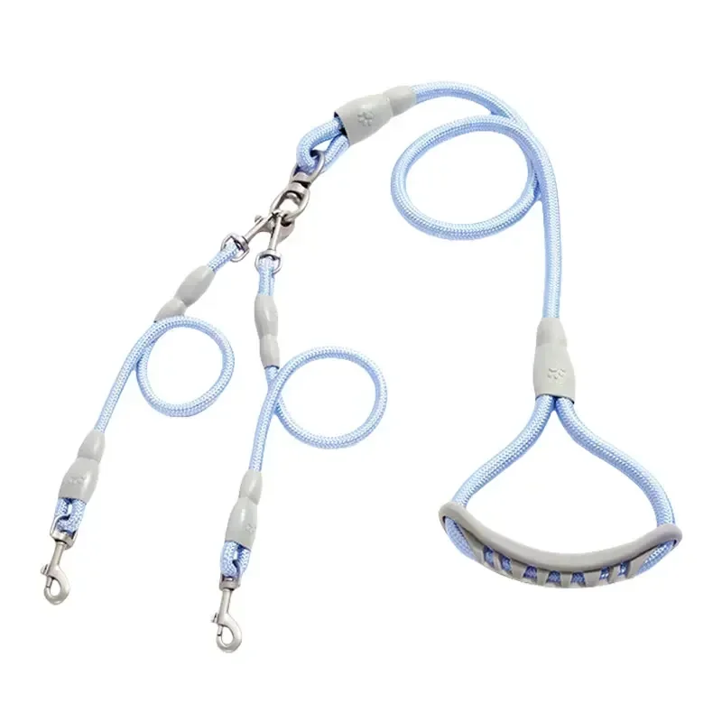 Pet Dual Head Dog Walking Rope One Drag Two Traction Rope Anti Winding and Detachable Leads for Hands Rope for Medium Large Dog