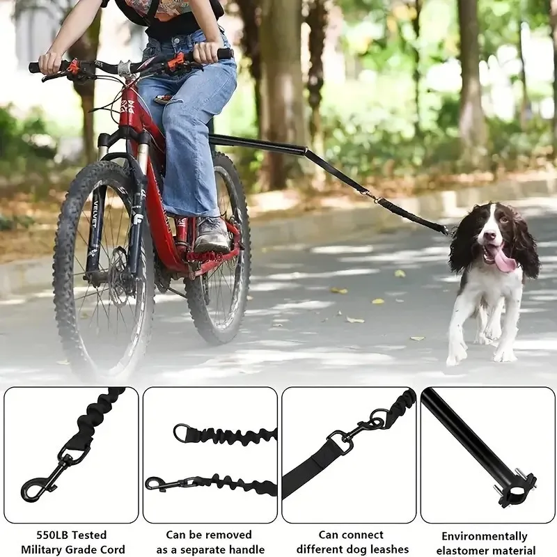 Hands Free Bicycle Dog Leash, Shock Absorbing Bungee Bike Tow Leash with Quick Detachable Mount for Cycling Walking