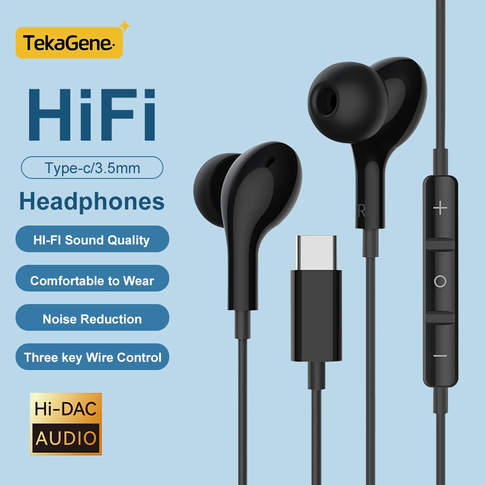 Wired Headphones HiFi Bass Stereo Type C Earphones 3.5mm Gaming Singing Living Headset For iPhone 16 Samsung Galaxy S25 S24 S23