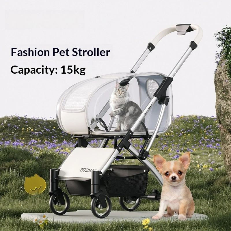 Pet Stroller Cat Dog Foldable Detachable Carrier Lightweight Aluminum Frame Travel Cart 4 Wheels Shock Absorbing Outdoor Walking