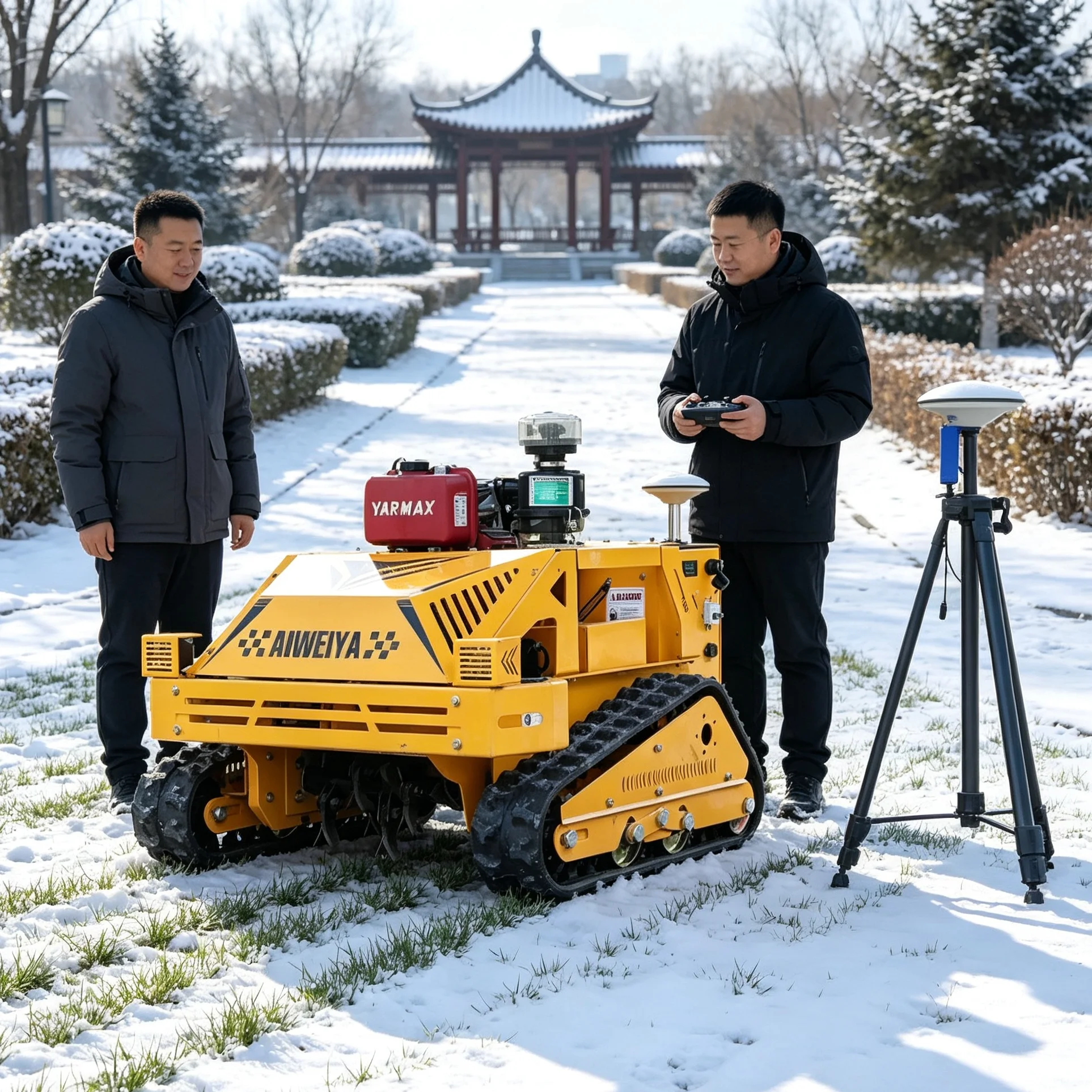 Customized wireless self‑propelled lawn mower can add snow shovel, GPS memory planning route, fits mountain scenic area