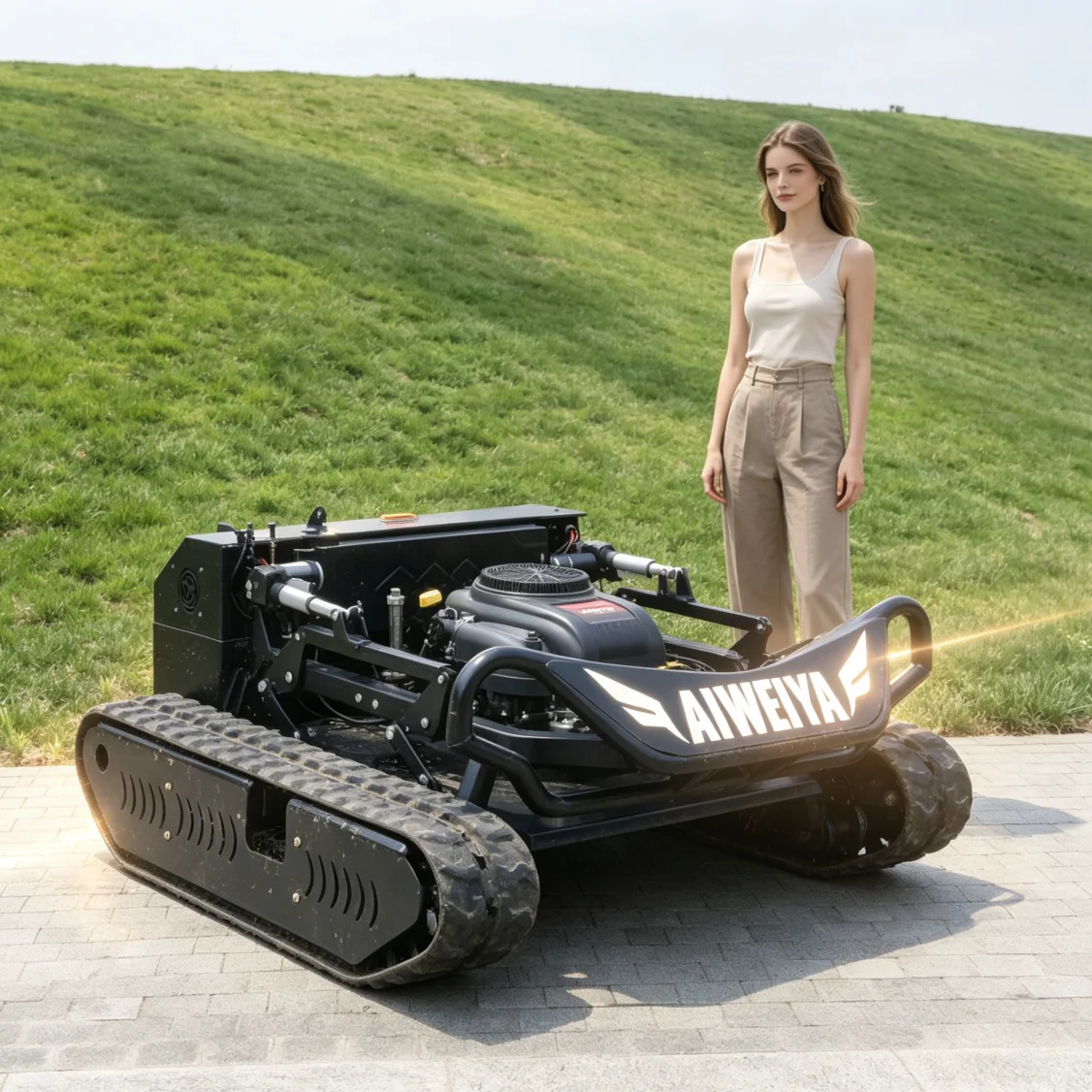 Customized Radio Controlled Crawler Lawn Mower Remote Mower Stable Wireless Signal No Interference Complex flail mower