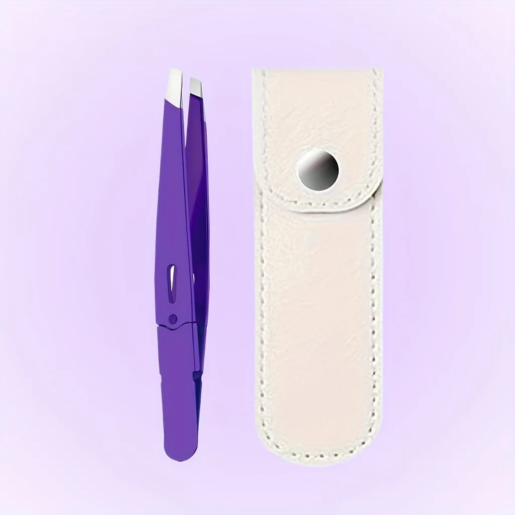 Purple Precision Stainless Steel Eyebrow Tweezers with Bag Hair Removal & Grooming Tool, Ergonomic Handle for Facial Care Gifts