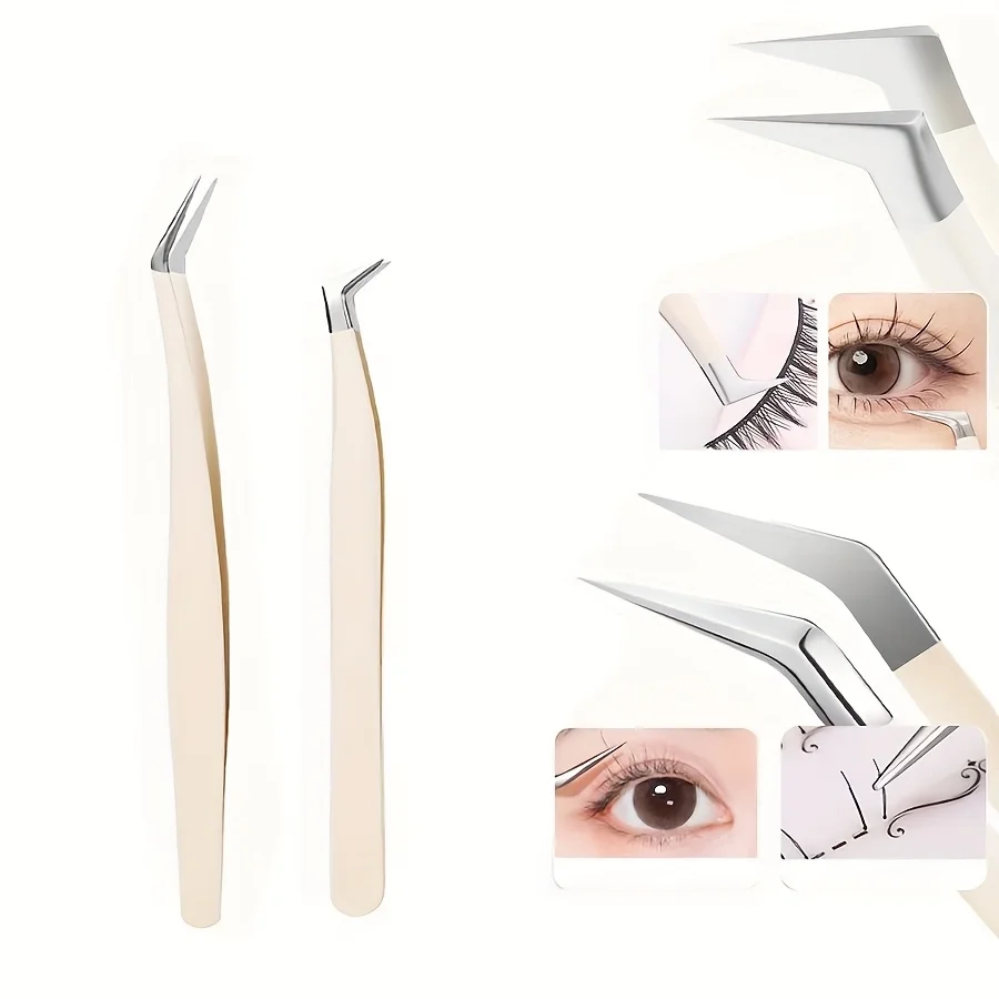 Professional Eyelash & Brow Tweezers Stainless Steel Beauty Tool with Precision Tips for False Eyelashes Grafting Eyebrows Gifts