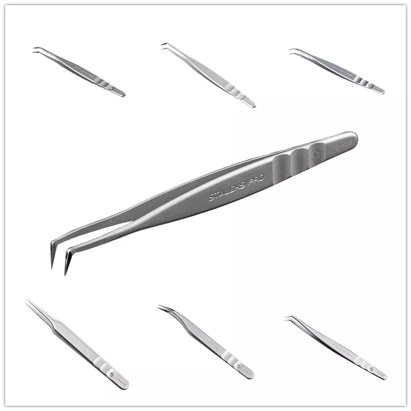 1pc STALEKS Pro High-precision Stainless Steel TE Series Straight Curved Tweezers Grafting Eyelashes Extension Makeup Tool