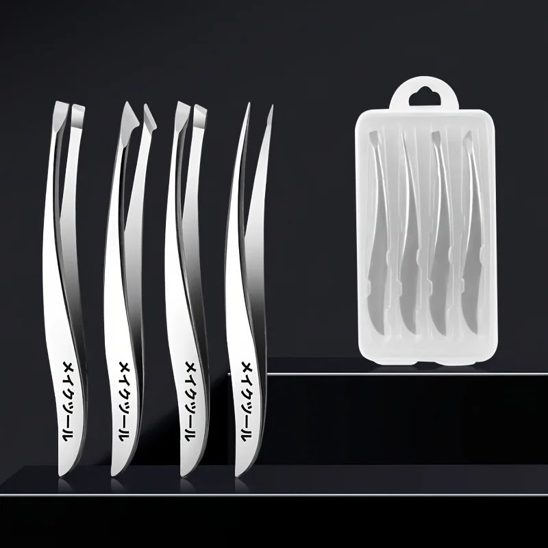 Precision Stainless Steel Tweezers for Eyebrow Hair Facial Hair Removal Splinter Blackhead Slant Beginners Beauty Tools