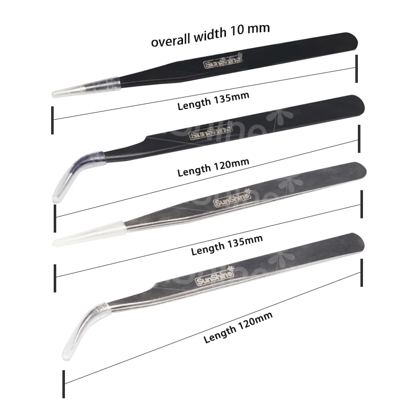 Sunshine 6Pcs/lot Straight Eyelash Extension Tweezers Industrial Precision Curved Straight Lash Eyebrow Tweezers Makeup Tools