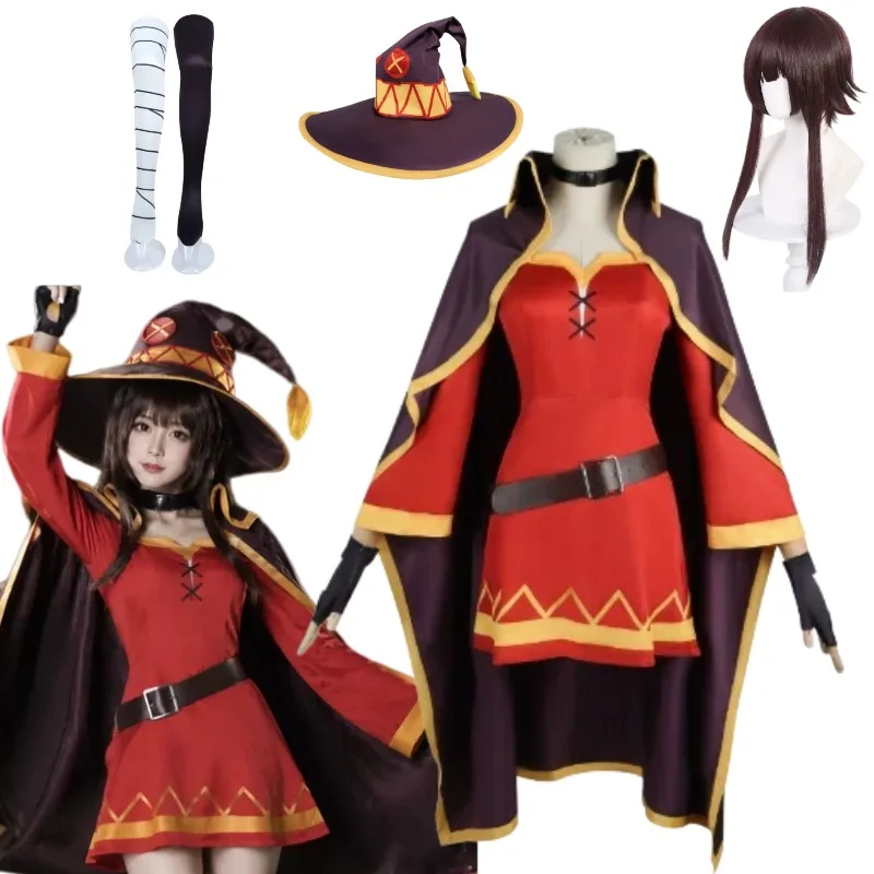 Anime Megumin Witch Cosplay Cosplay Dress Cloak Socks Accessories Outfit Wig Full Set for Women Halloween Carnival Party