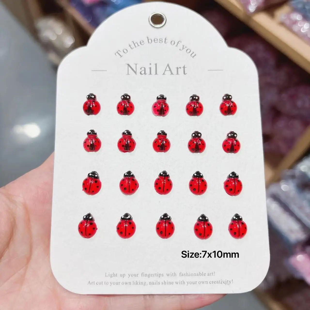 50Pcs Ladybug Garden Nail Charms - 3D Red Resin Beetle Decor for Whimsical Manicures DIY