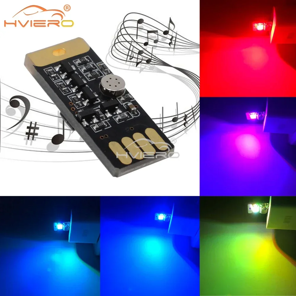 Car USB Dome Reading Light Music-Activated Dimmable RGB Led 5V Atmosphere Decorative Emergency Voice Trunk Interior Ambient Lamp