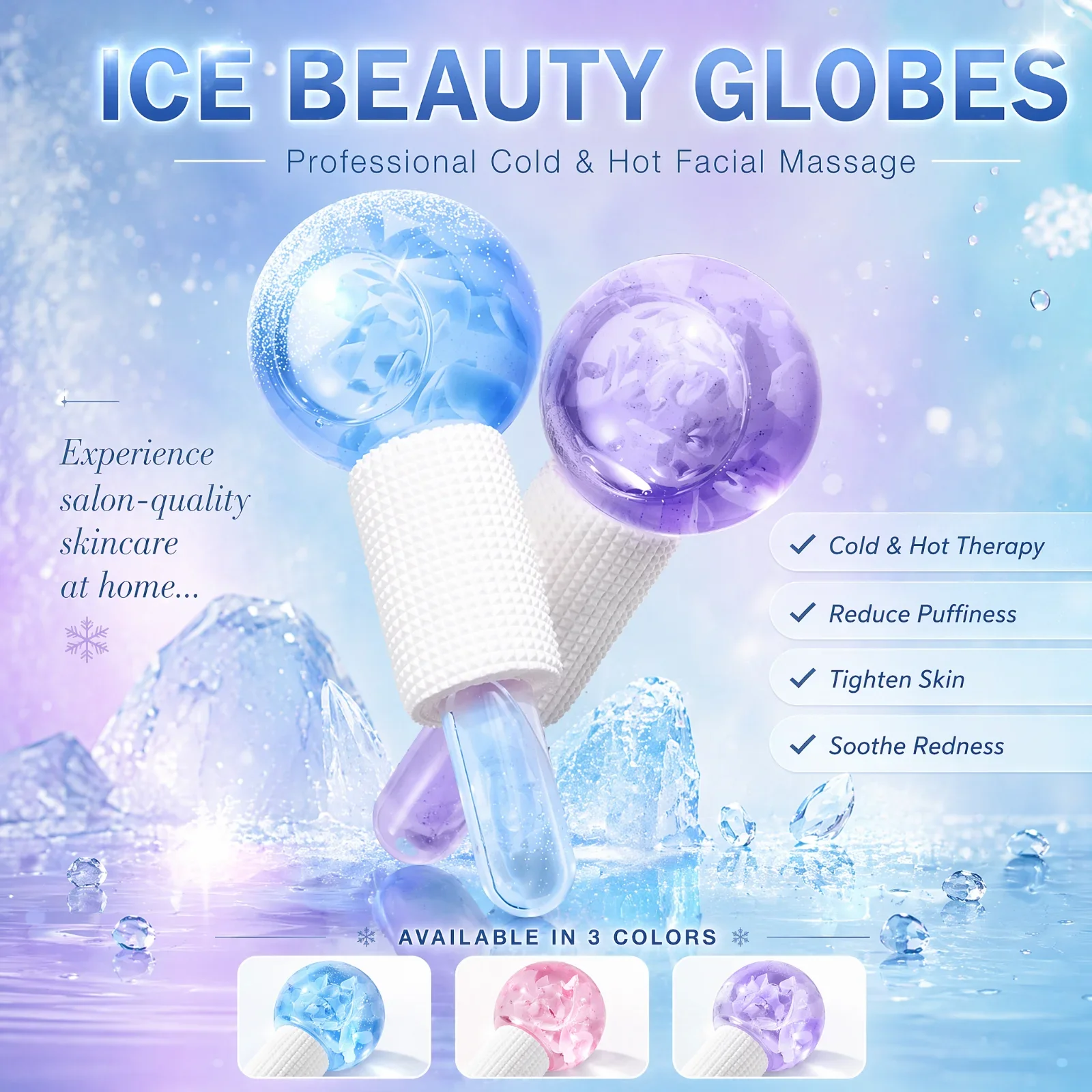 Ice Beauty Globes Facial Massage Roller Cold Hot Therapy Face Massager Depuff Puffy Eyes Tighten Pores Skin Care Tool Face Neck