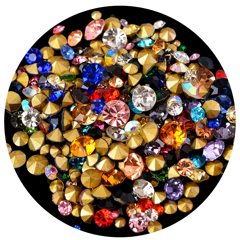 SS2-SS45 mix color cone glass strass chatons stone Pointed Back crystal Rhinestone Nail art Gem jewelry making diamante supplier