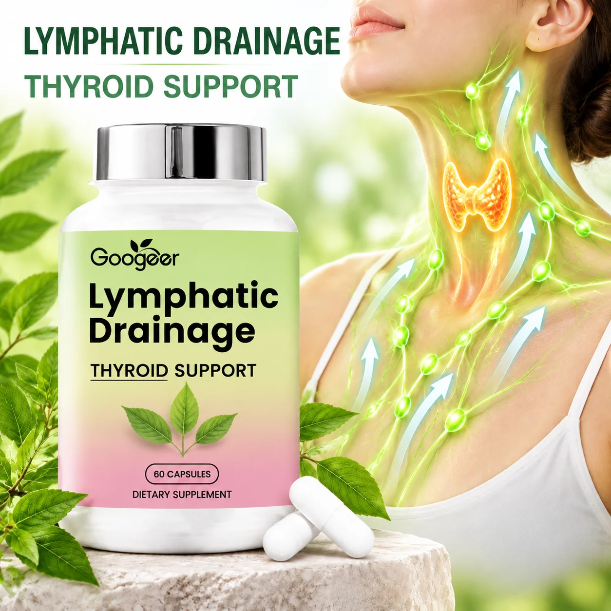 Lymphatic Drainage Capsules Thyroid Support Promate Mental Clarity Reduces Swelling Natural Detox Diosmin Hesperidin 60pcs Adult