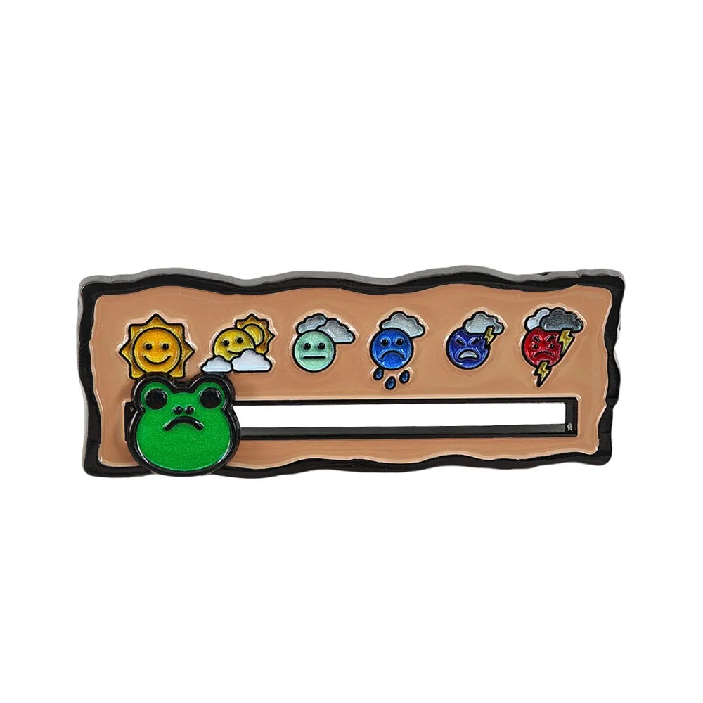 Interactive Slidable Frog Enamel Pin Mood Tracker Weather Indicator Brooch Funny Sliding Green Frog Badge Mental Health Gift