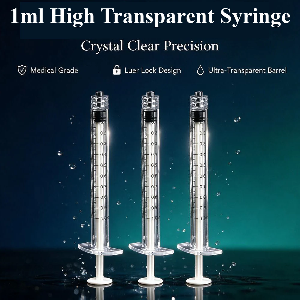 10/20pcs High Transparency Glass-like PC Material 1ml Sterile Luer Lock Beauty Cosmetic Syringe for Beauty Filler Lab