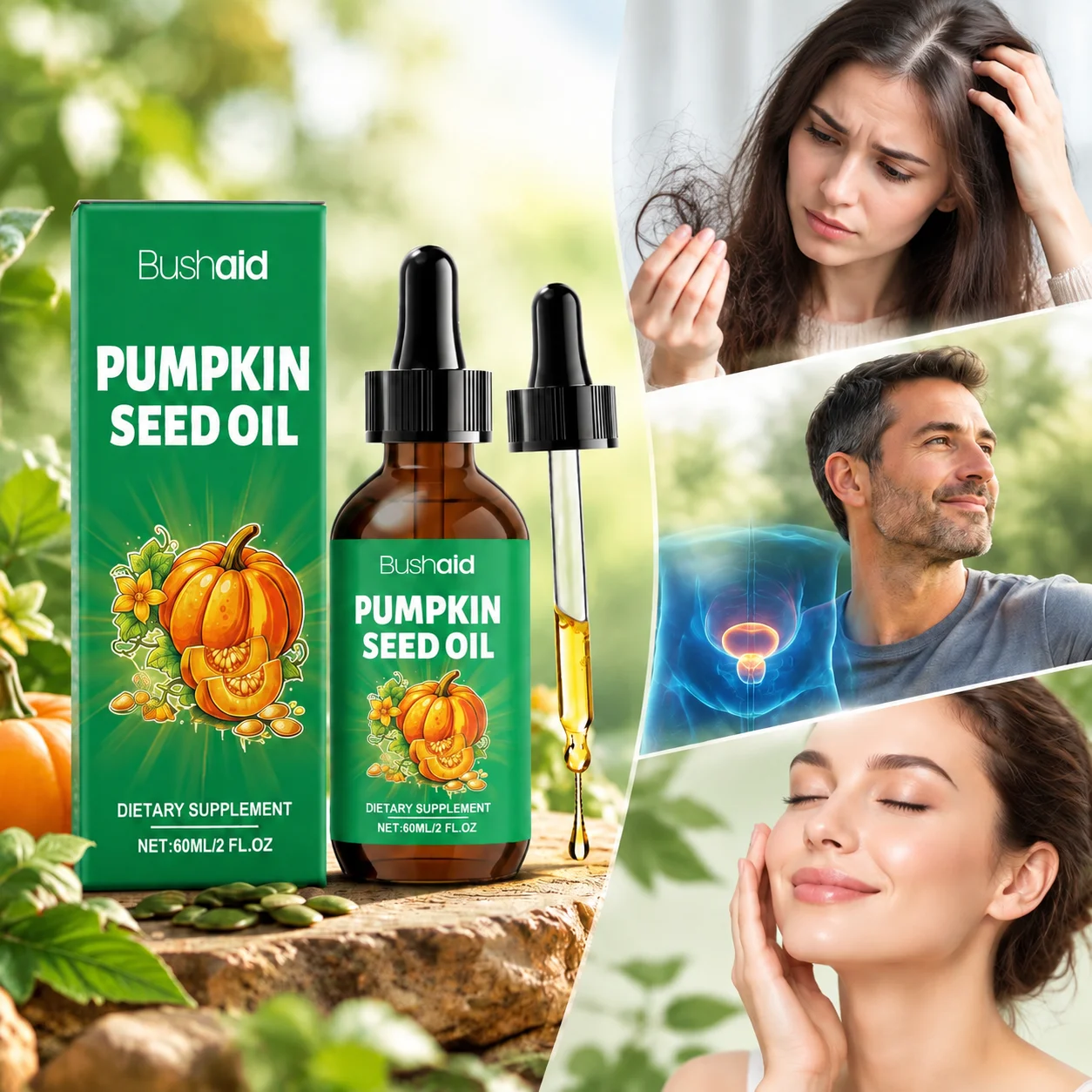 Pumpkin Seed Oil Drops Promote Hair Growth Male Prostate Urinary Health Skin Softness Overall Beauty 60ml for Female Hair Loss