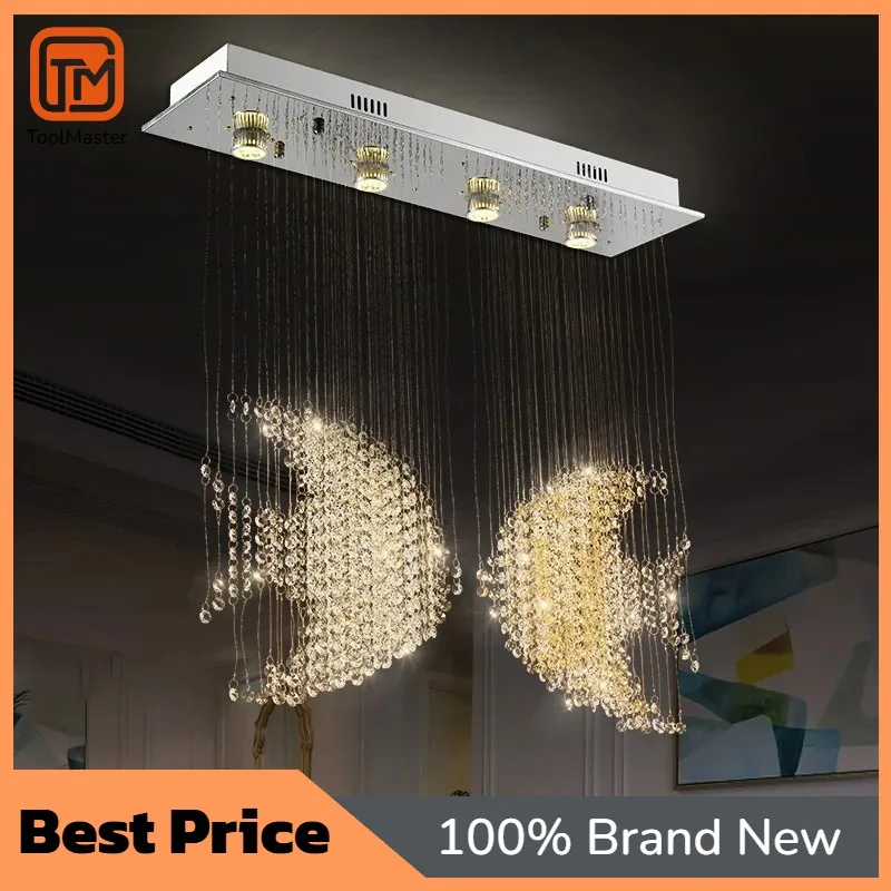 【Hot Sale】Hotel LED Ceiling Light Villa Postmodern Luxury Crystal Creative Fish Linear Chandelier