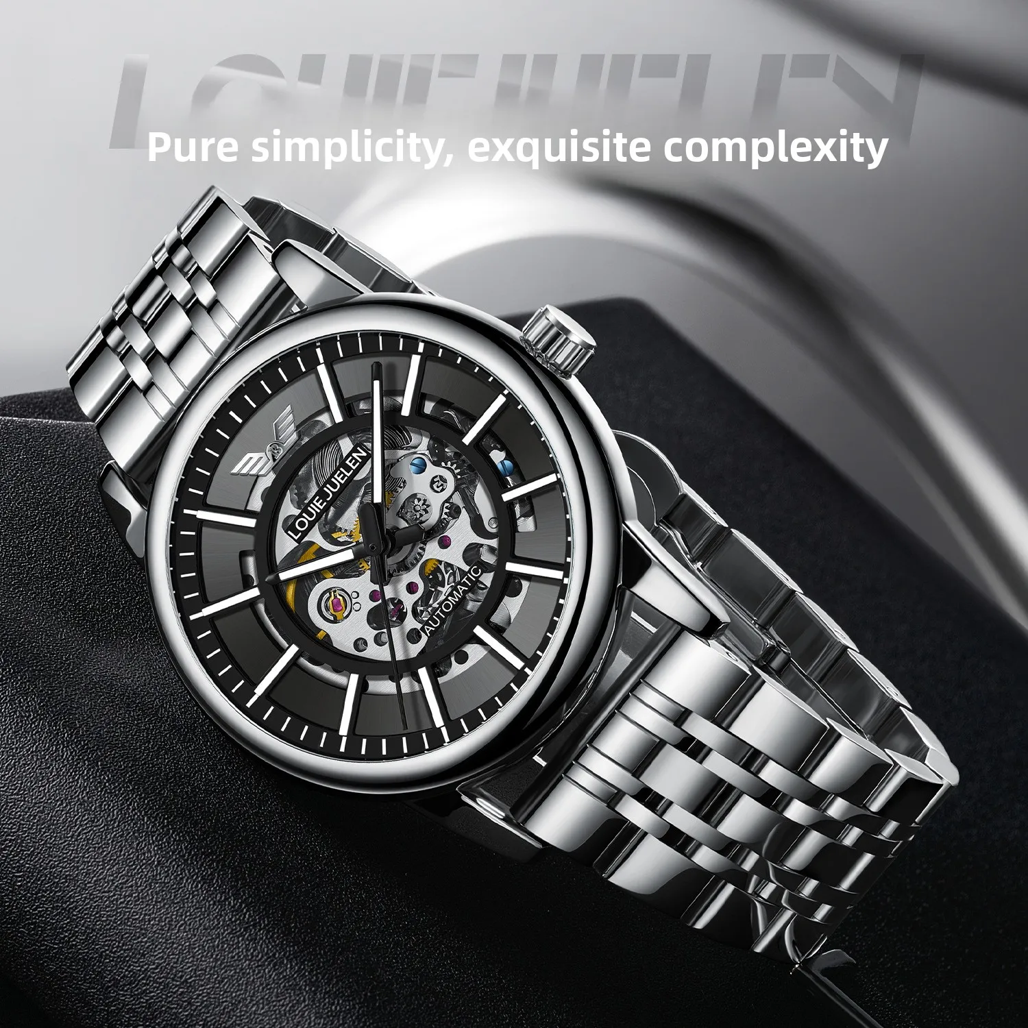 Stainless Alloy Steel New Skeleton Luminous Waterproof Self-Wind Automatic Mechanical Watch for Men Exquisite Watch