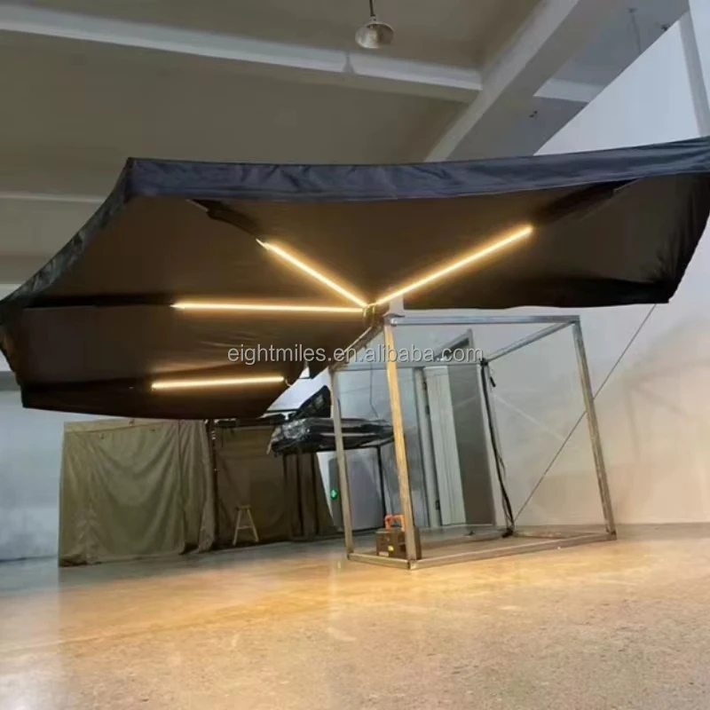 270 Car Degrees,LED Lights Car Side Awning with Sides Fence Wall Pickup Camper 270 Awning 4x4 Free Standing for Caravan