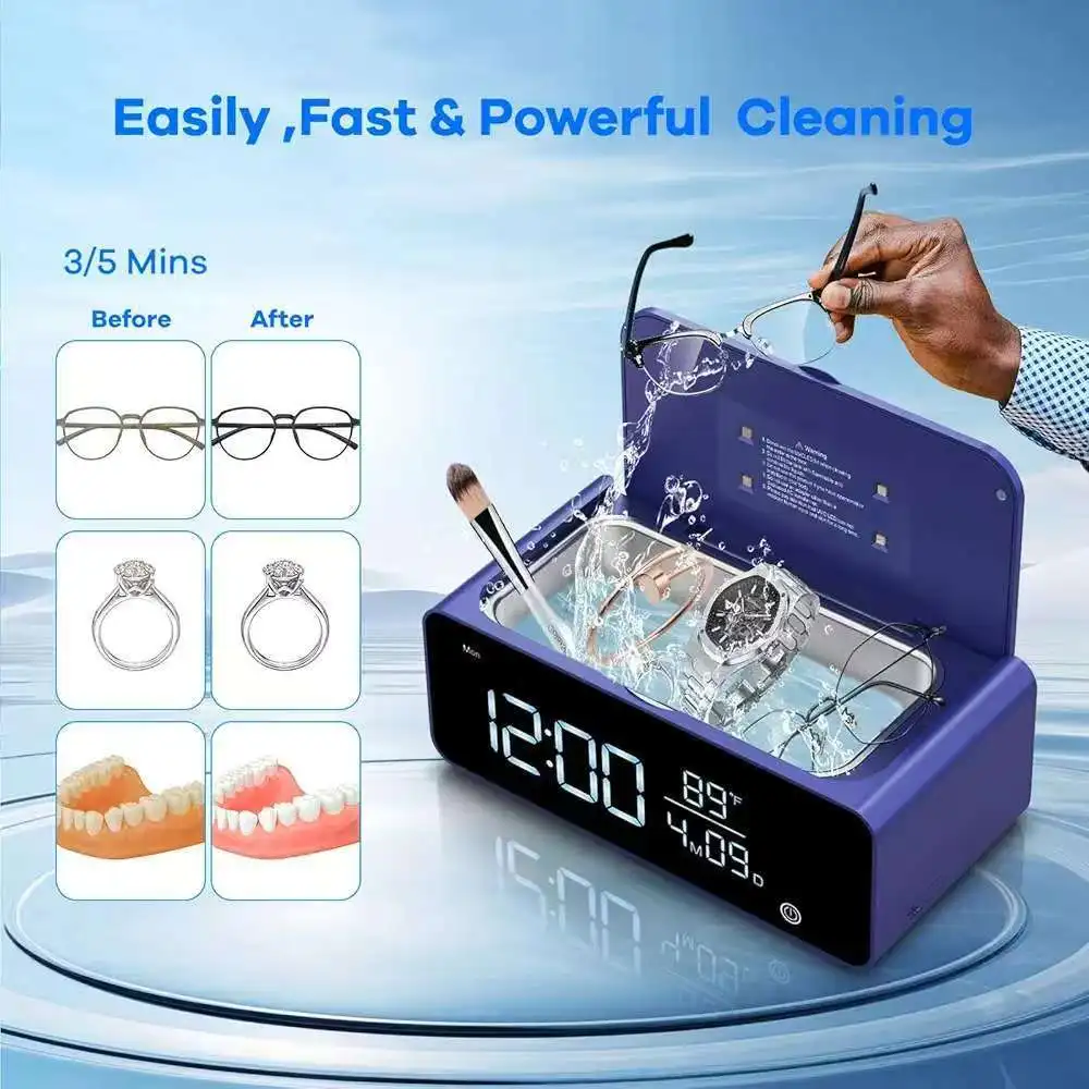 Multi-function Ultrasonic Jewelry Cleaner Alarm Mode 48KHz Touch Control Stainless Steel 360° Deep Cleaning Machine for Glasses