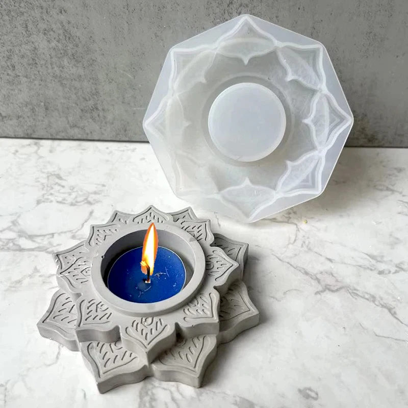 Concrete Candle Jar Silicone Mould Round Lotus Candle Holder Cement Plaster Mold DIY Handmade Epoxy Resin Candlestick Mould Tool