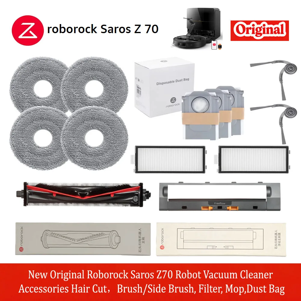 New Original Roborock Saros Z70 Accessories Robot Vacuum Cleaner Spare Parts Hair Cut, Brush/Side Brush, Filter, Mop, Dust Bag