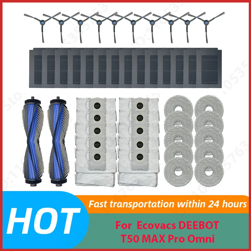 Fit For  Ecovacs DEEBOT T50 MAX Pro Omni Parts Main Roller Side Brush Filter Mop Cloth Dust Bag Accessories