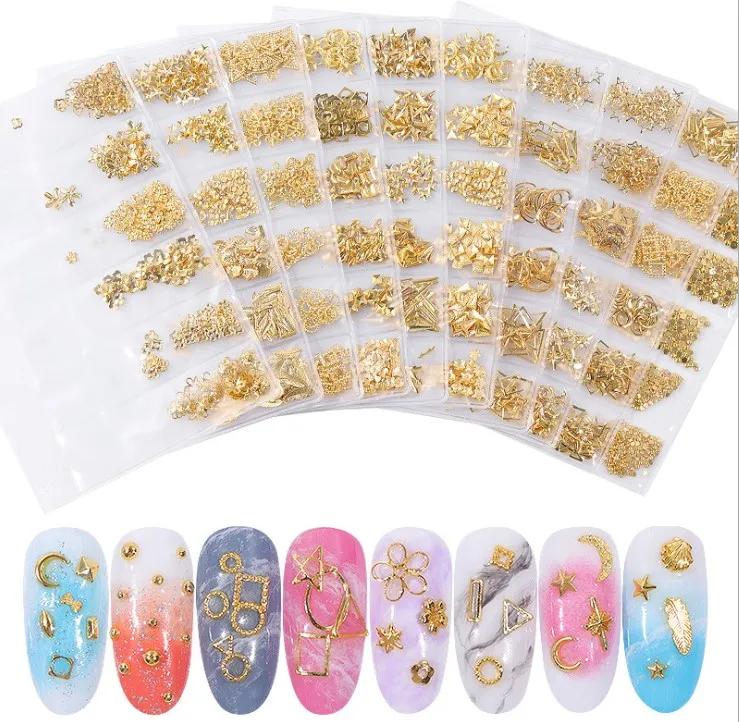 1 Bag Star Month Hollow Gold 3D Nail Art Decorations Studs Accesoires Nails Design Jewelry Manicure Metal Nail Art Design