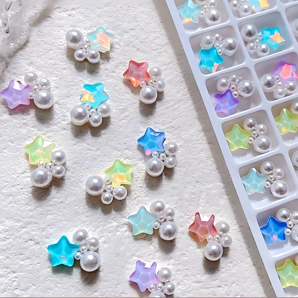 5/10PCS Stacked 3D Nail Art Stars Charms Rhinestones Pearl Pile Accessories For Nails Decoration Design Manicure Decor Supplies