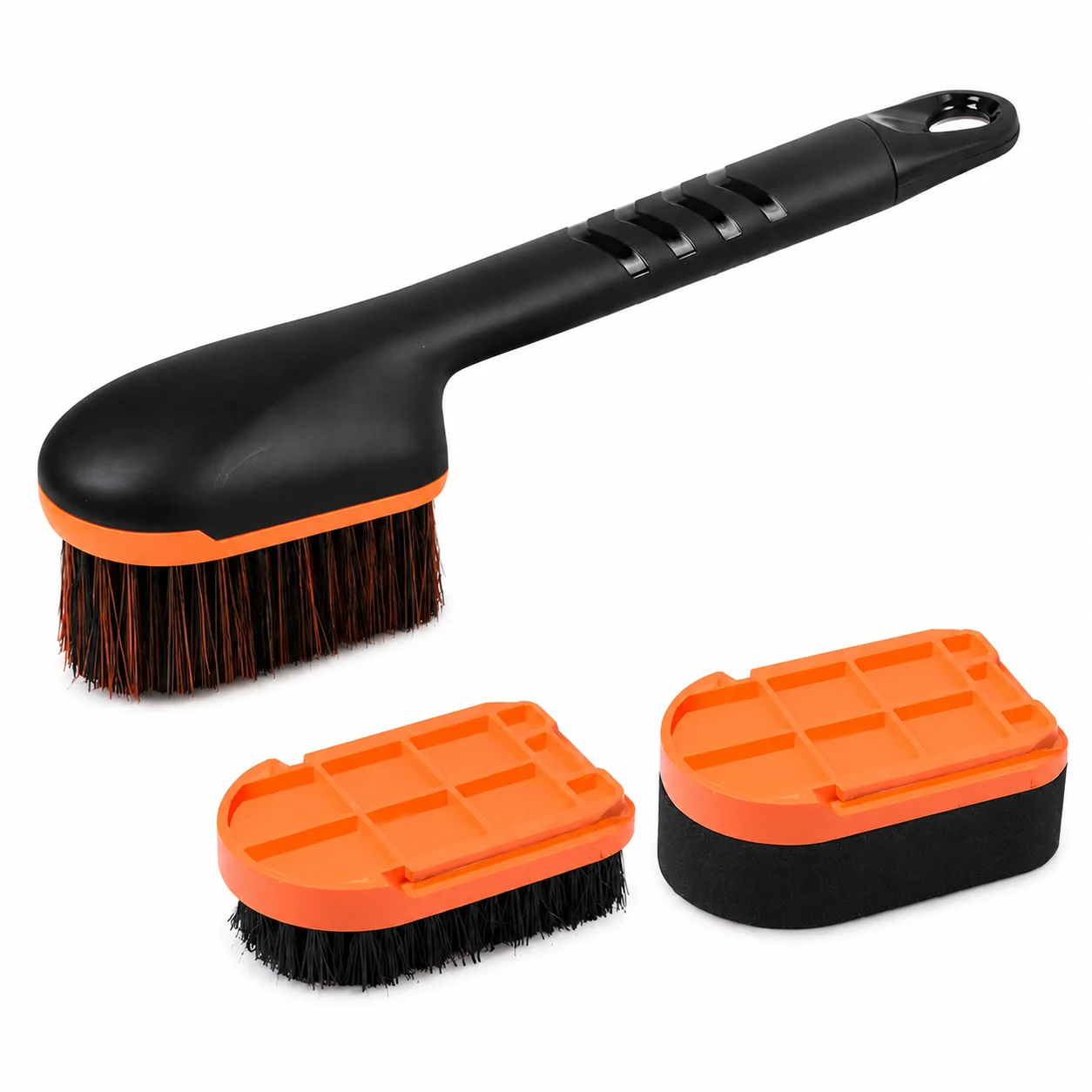 Car Beauty Professional Multi-Function Tire Brush with 3 Types of Brush Heads Waxing Car Wheel Hub Brush for Vehicle Cleaning