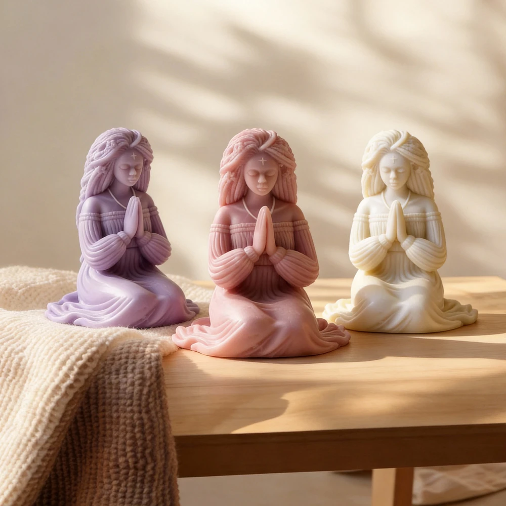 Beautiful Goddess Girl Wax Mold Prayer Women Statue Candle Mold Female Lady Figures Candle Silicone Mould