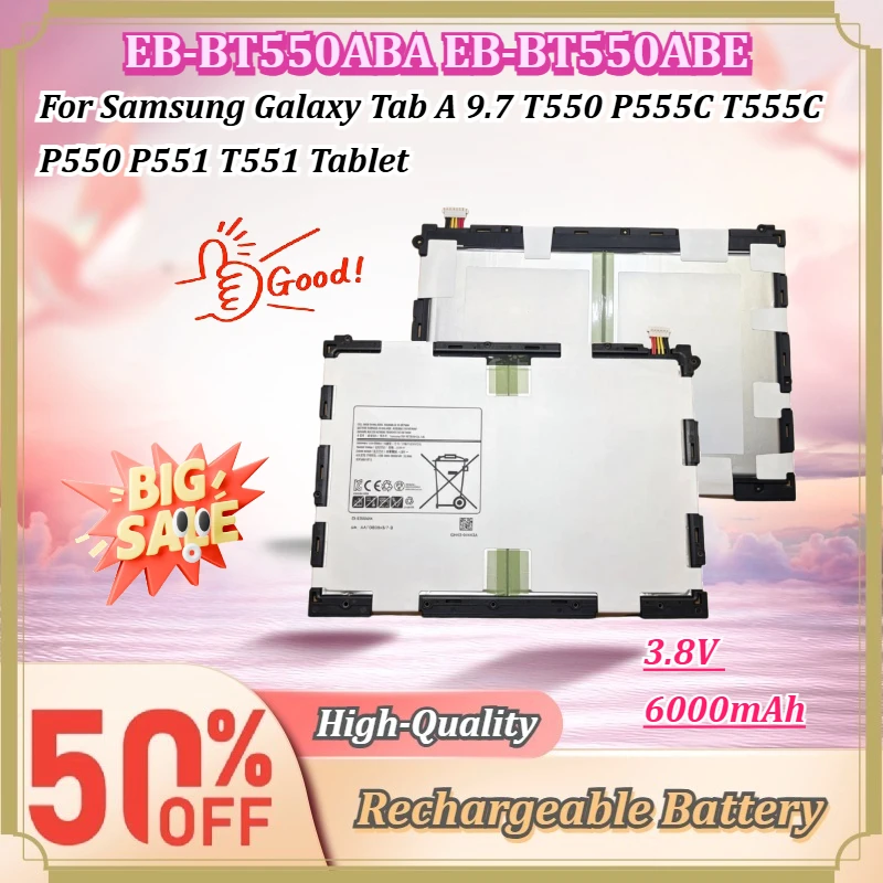 For Samsung Galaxy Tab A 9.7 T550 P555C T555C P550 P551 T551 EB-BT550ABA EB-BT550ABE 3.8V 6000mAh Tablet Replacement Battery