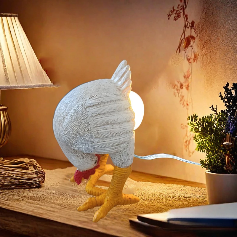 New resin handicraft egg-laying chicken with USB cable as a bedside lamp for home bedroom decoration