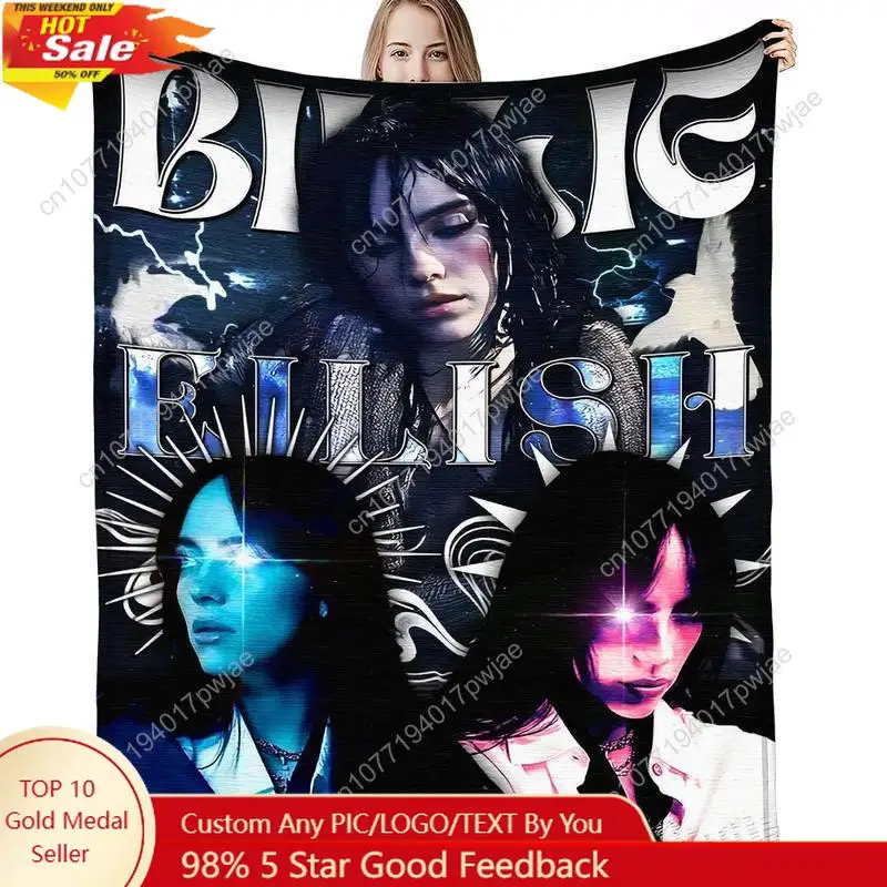 Bille Eilish Themed Soft Flannel Blanket - Vibrant All-Season Comfort for Sofa Bed Car Office Ideal Winter Decor Custom blankets