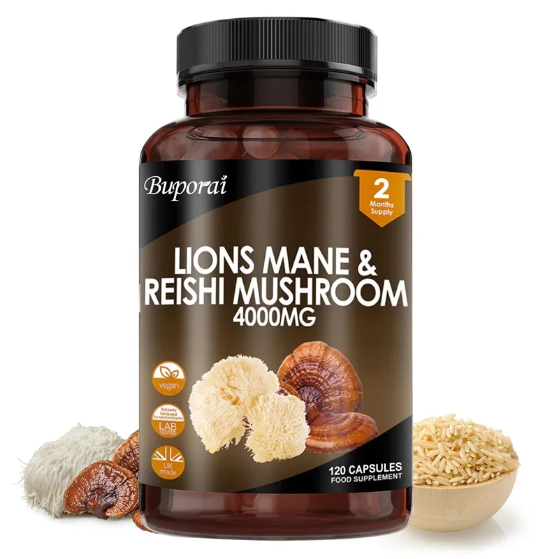 Lions Mane & Reishi Mushroom 4000mg - for Nootropic Brain Memory & Focus Immune & Stress Relief