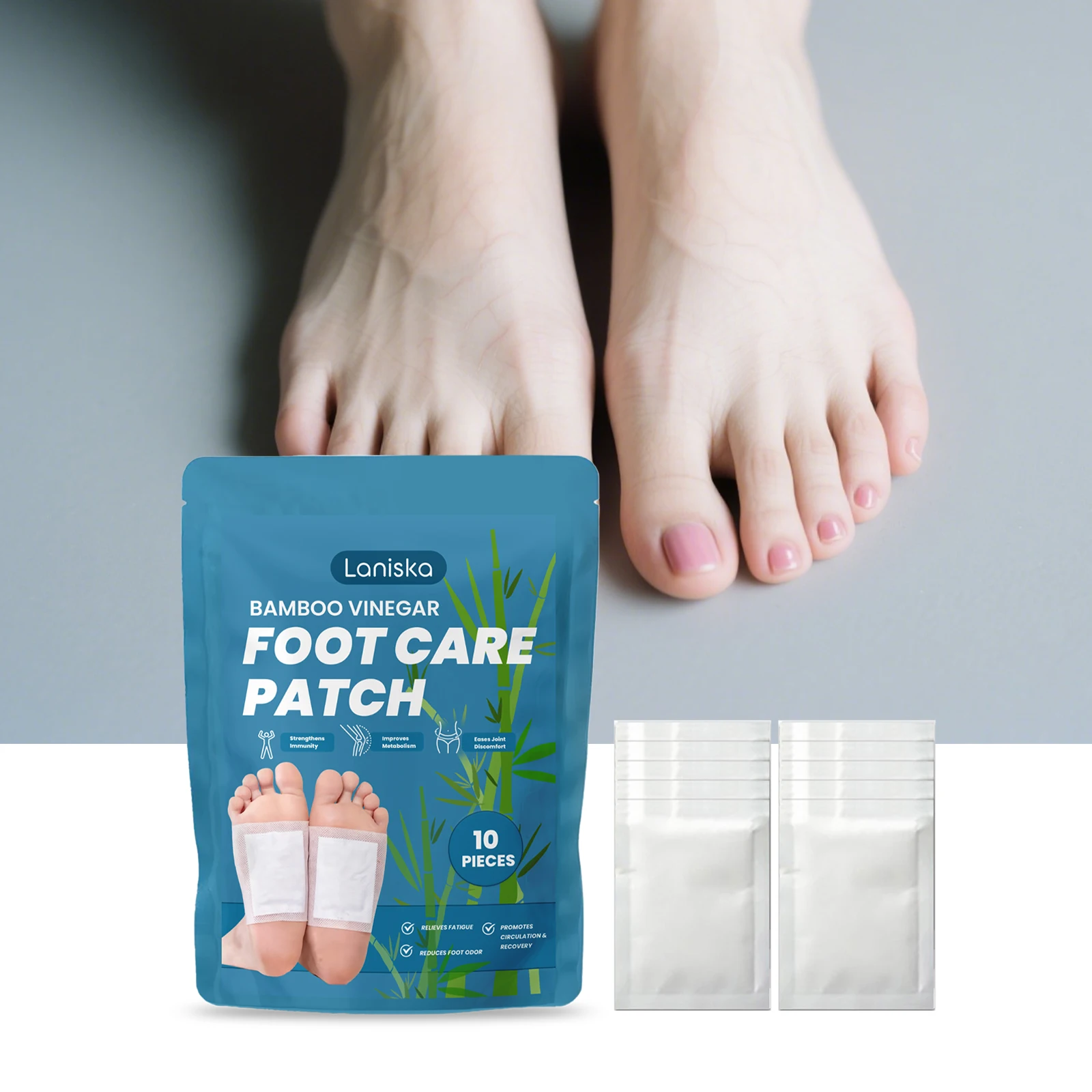 10pcs Bamboo Charcoal Foot Patch Body Toxins Cleansing Stress Relief Multifunctional Body Health Care Detoxification Feet Pads