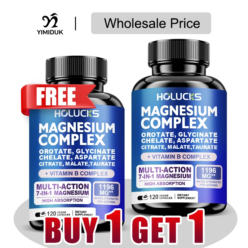 Buy 1 Get 1 Free! Magnesium Complex Supplement, with Vitamin B6 & Vitamin C, for Sleep, Stress Relief & Muscle, Strong Nerves