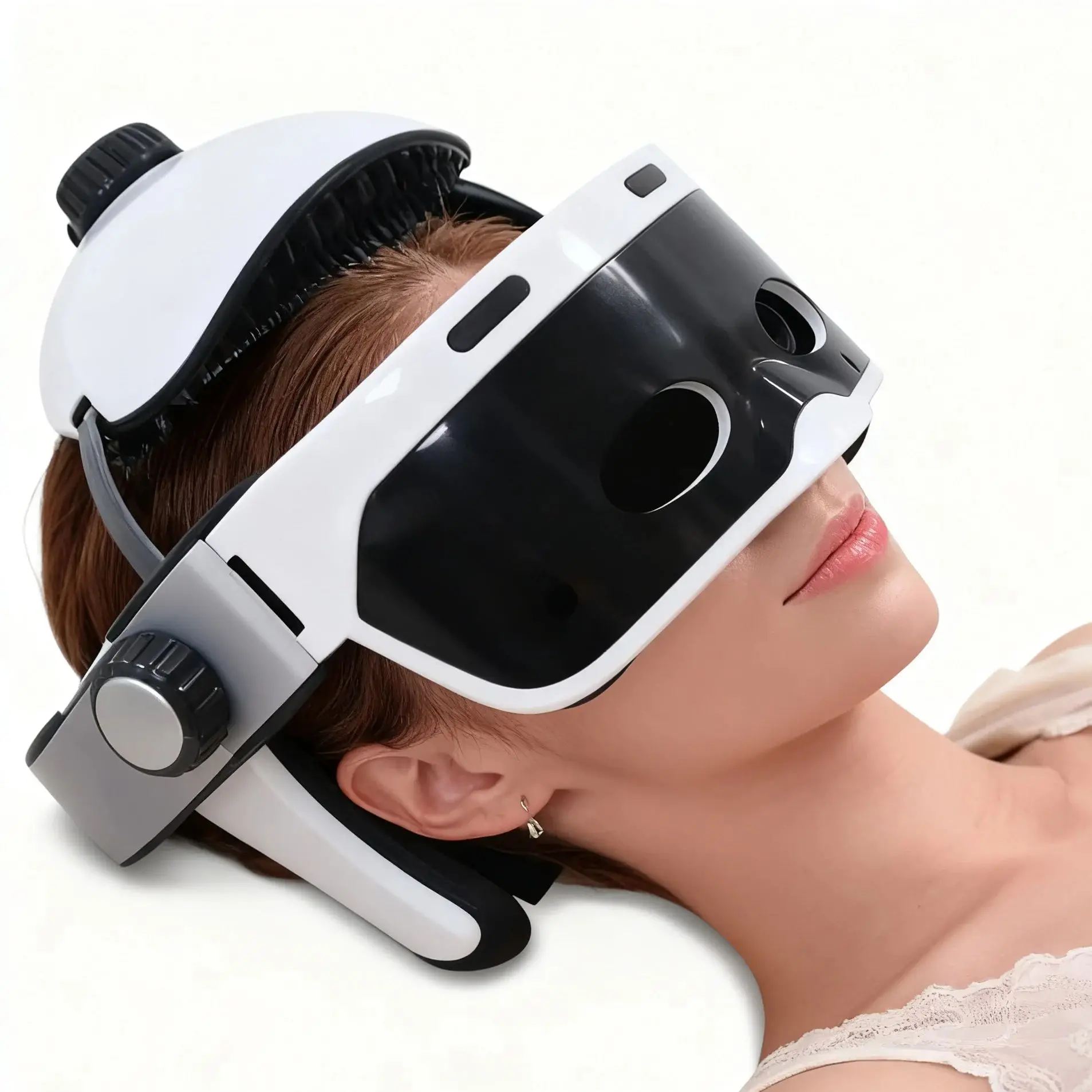 Wireless Head Massager - Air Pressure Eye & Scalp Massage Helmet with Music - Acupuncture Point Relief for Stress & Fatigue