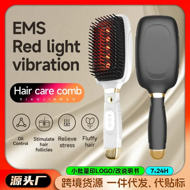 Electric Anti static Hair Comb Vibration Red Light EMS Microcurrent Scalp Massage Daily Hair Care Growth Tool