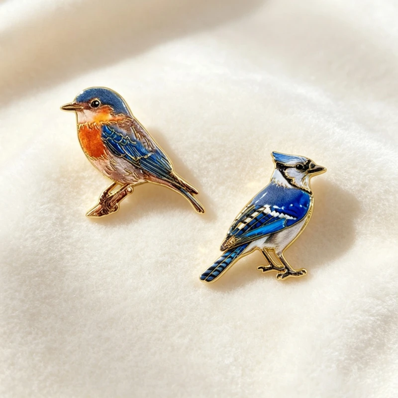 New Realistic Bird Brooch Enamel Gold Edge Robin Bluebird Lapel Pin Metal Badge DIY Clothing Bag Hat Fashion Casual Commute Gift