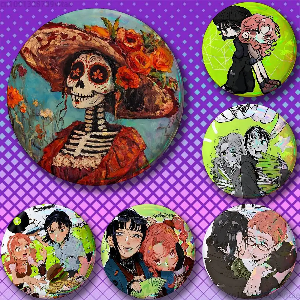 Mexican Catrina Skull Day of the Dead 58mm Badge Brooches on Backpack Clothes Handmade Round Enamel Pins for Jewelry