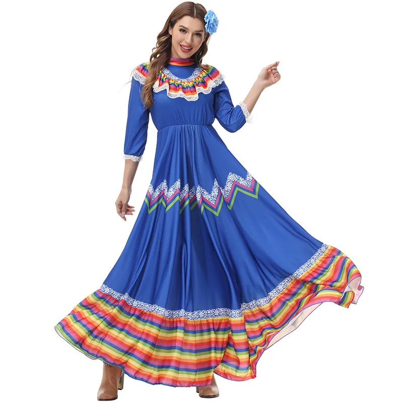 Bohemian Style, May 5th Mexican Celebration Festival Long And Wide Skirt Dance Dress Stage Performance Costume