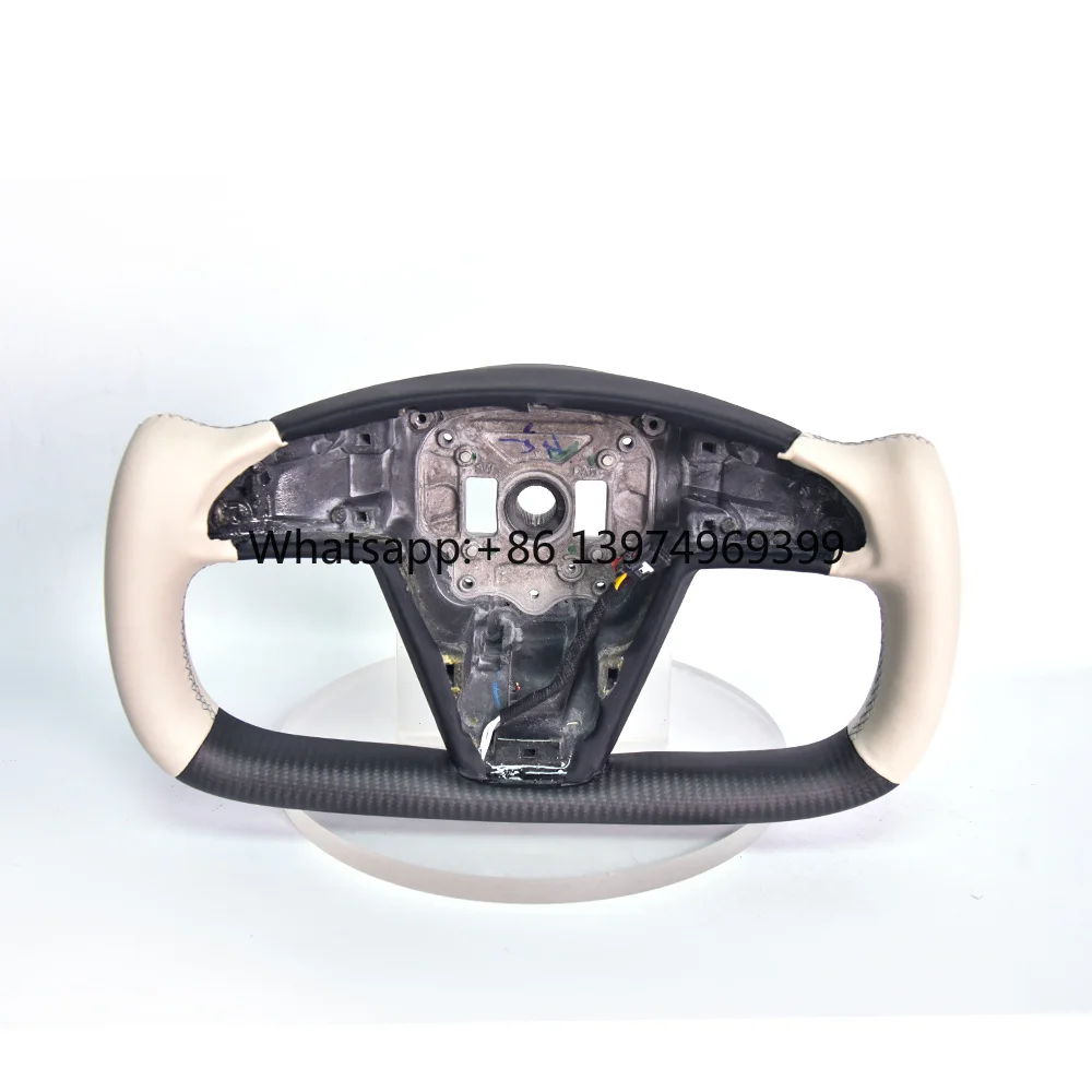 Suitable for Tesla 2016 Model X Modified Carbon Fiber Steering Wheel Assembly Suede Perforated Leather Customized Upgrade