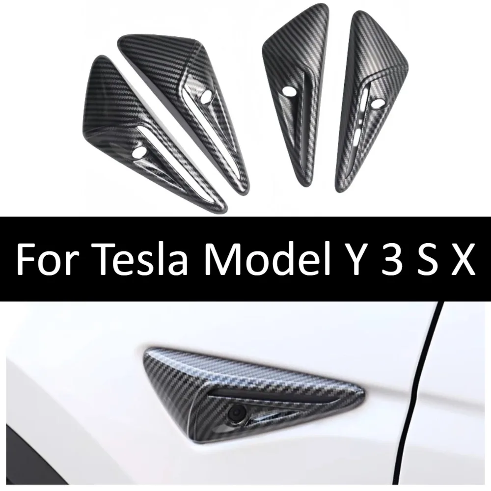 Carbon Fiber Cameras Covers Trim For Tesla Model Y 3 S X Refreshed Body Exterior Sticker Protector Car Accessories Decor Styling